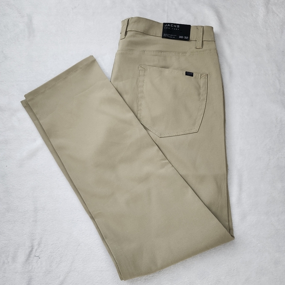 JACHS NEW YORK Comfort Stretch Slim Straight Fit Tapered Leg Khaki Tan 38x32 Men - Picture 11 of 12